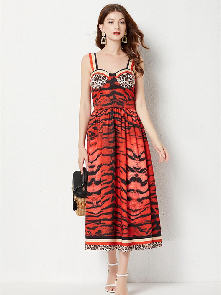 

Летнее дизайнерское шифоновое платье с леопардовым принтом, женское платье на тонких бретельках с открытой спиной на груди, полосатое лоскутное платье с принтом, сексуальные пляжные платья S