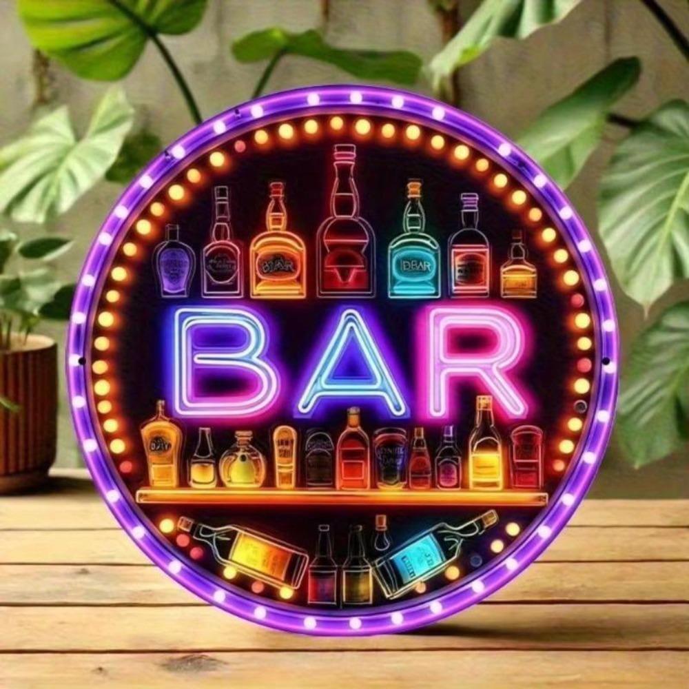 Metalen Blikbord Vintage Bier Rond Muurkunst Neon Licht Bar Decoratie