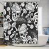 Unique black shower curtain with skull design Halloween decor for home bathroom