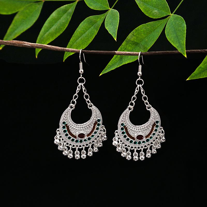 Vintage Ethnic Miao Silver Teardrop Tassel Earrings