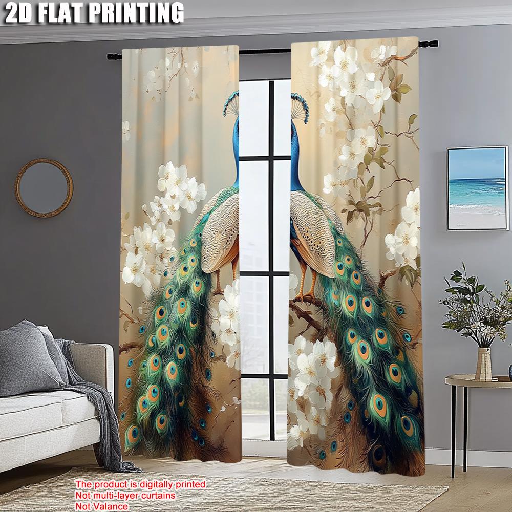 2pcs, Minimalist Curtains 2D Plane Printing Peacock and Flowers Polyester (without Rod) Room Decor Ldeal for Kitchen Living Room