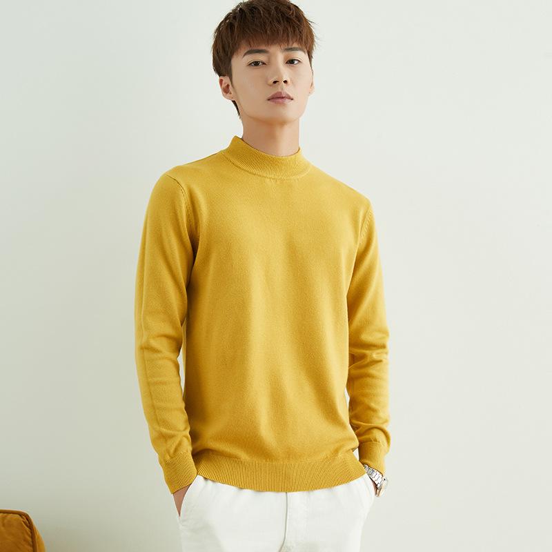 Men's Business Semi-High Collar Thick Knit Pullover Sweater for Autumn and Winter