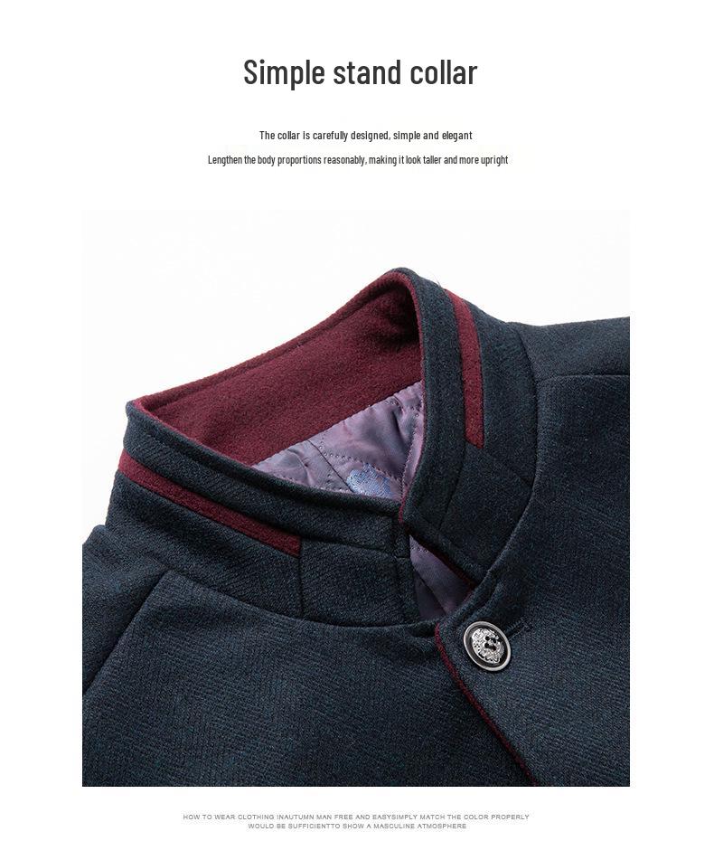 Men’s Autumn & Winter Business Woolen Jacket - Stand-up Collar, Thickened Fashion Coat for Middle-Aged