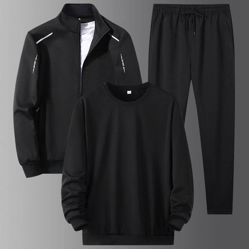 Sports Suit Men's Cardigan Sweatshirt Three Piece Set Casual Sweatpants Youth Loose Round Neck Top Trendy Long Sleeved Shirt