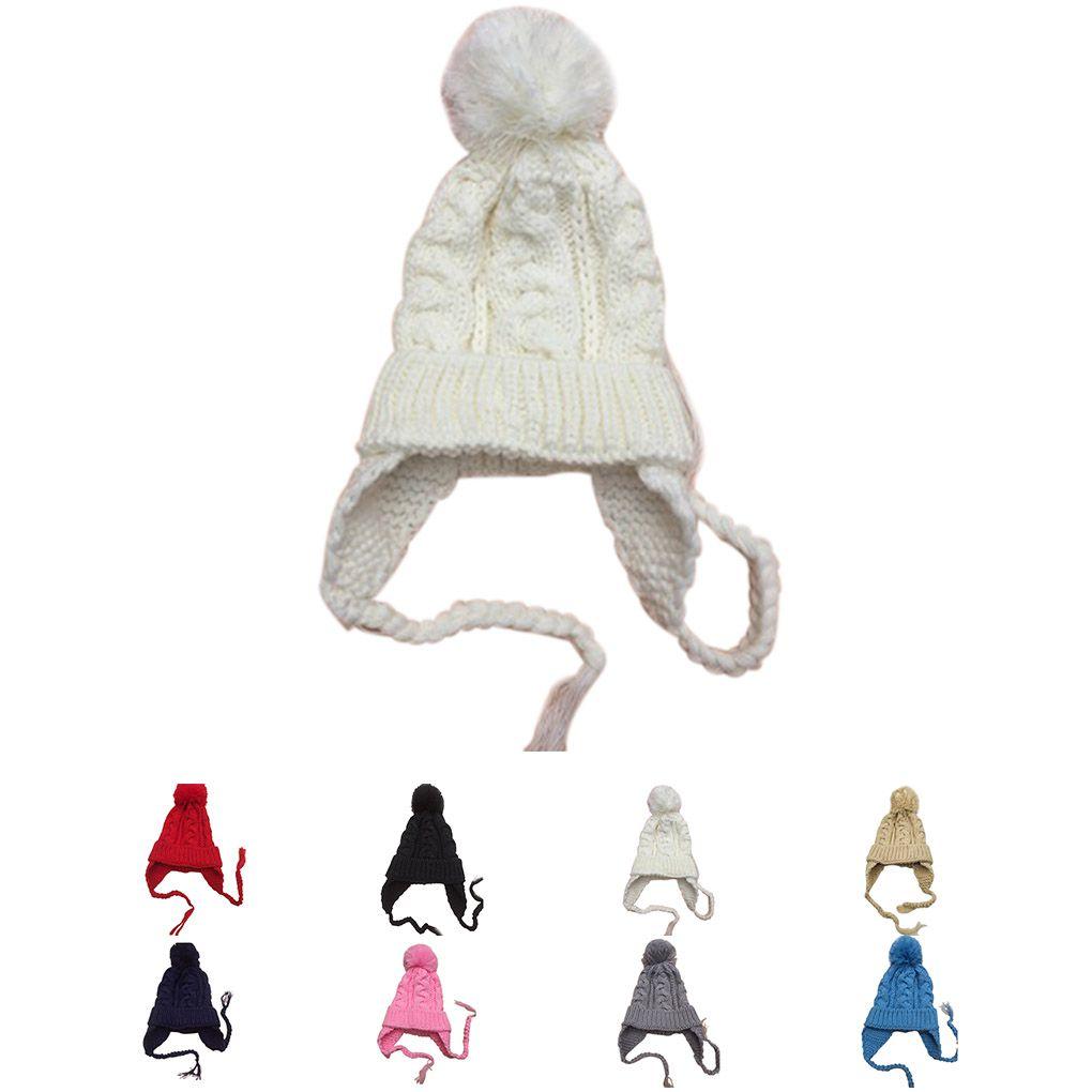 Kids Children Knit Hat Solid Color Ear Flaps Cap Boy Girl Warm Beanie Bonnet