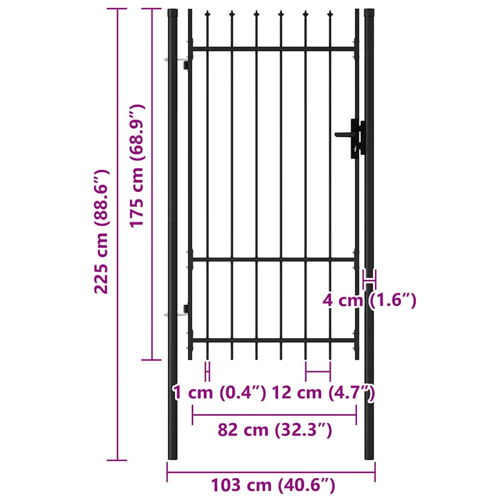 Zauntor BOXTEL Single Door Gate with Spear Point Top Steel 1 X 1.75 M Black