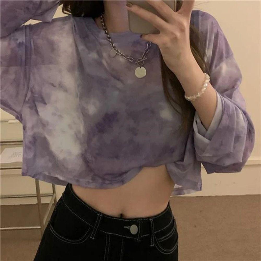 Sheer Mesh Sun Proof Shirt Tie Dye Sheer Long Sleeve Trendy Mesh Sun Protection Top  Beach Cover Up
