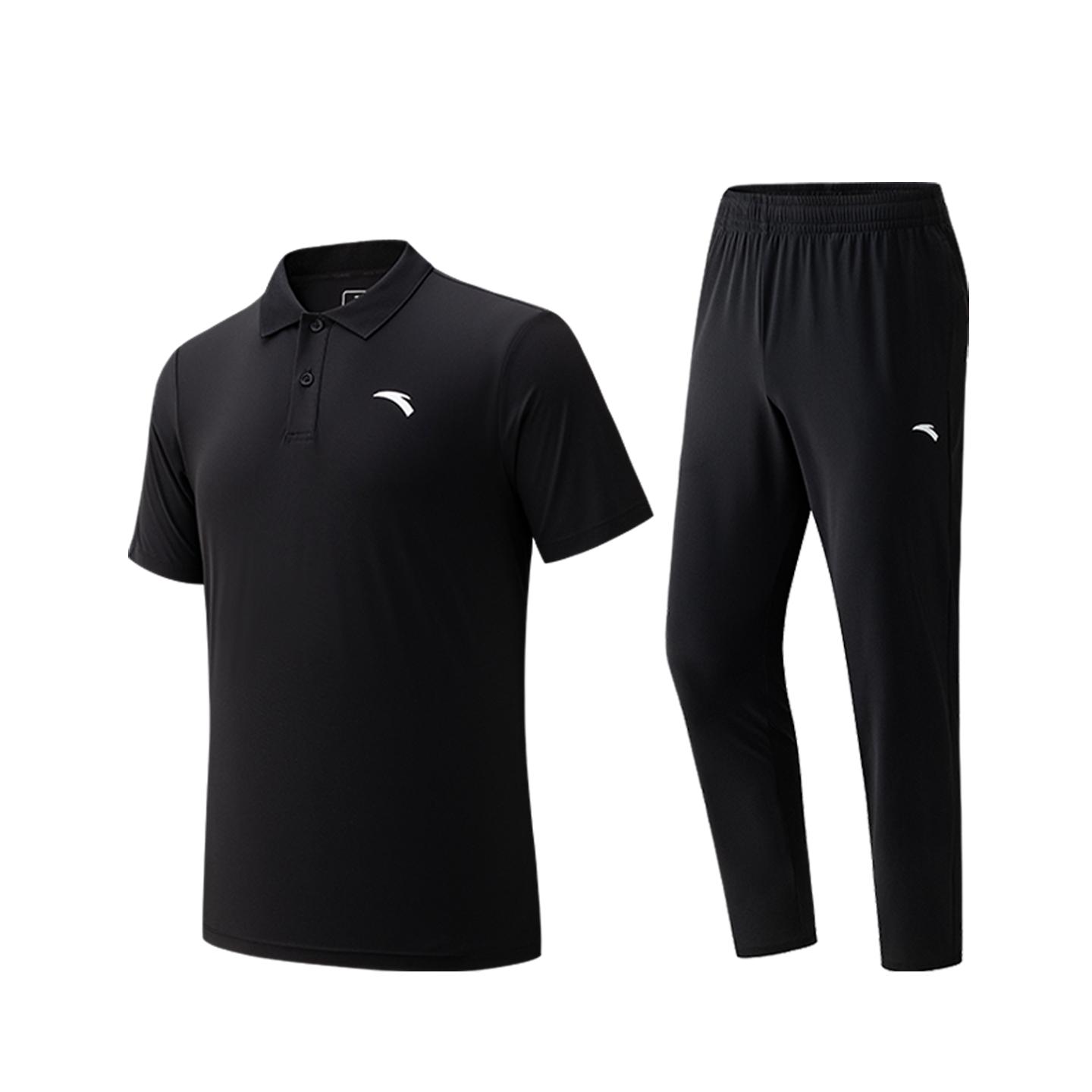 

Anta Training Long Pants Knitted Polo Shirt Summer Casual Sports Set Men sets Basic-Black 952627209-4 S