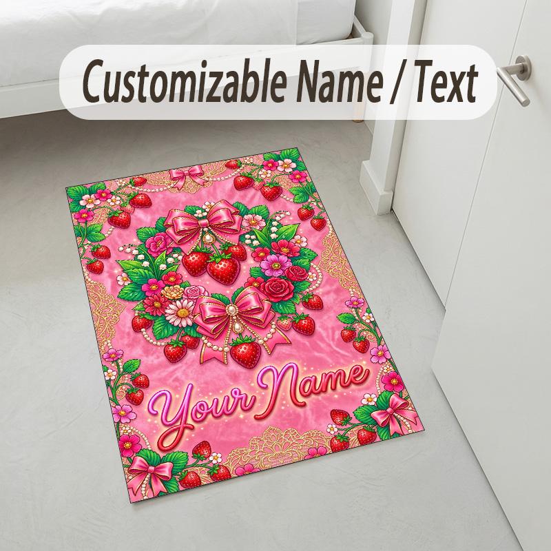 Floral Garden Theme Crystal Velvet Rug Personalized Custom Name Text Soft Floor Mat Home Decor