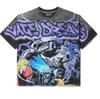 T-shirt Oversize Streetwear Retrò Americana con Stampa Scura e Effetto Usurato