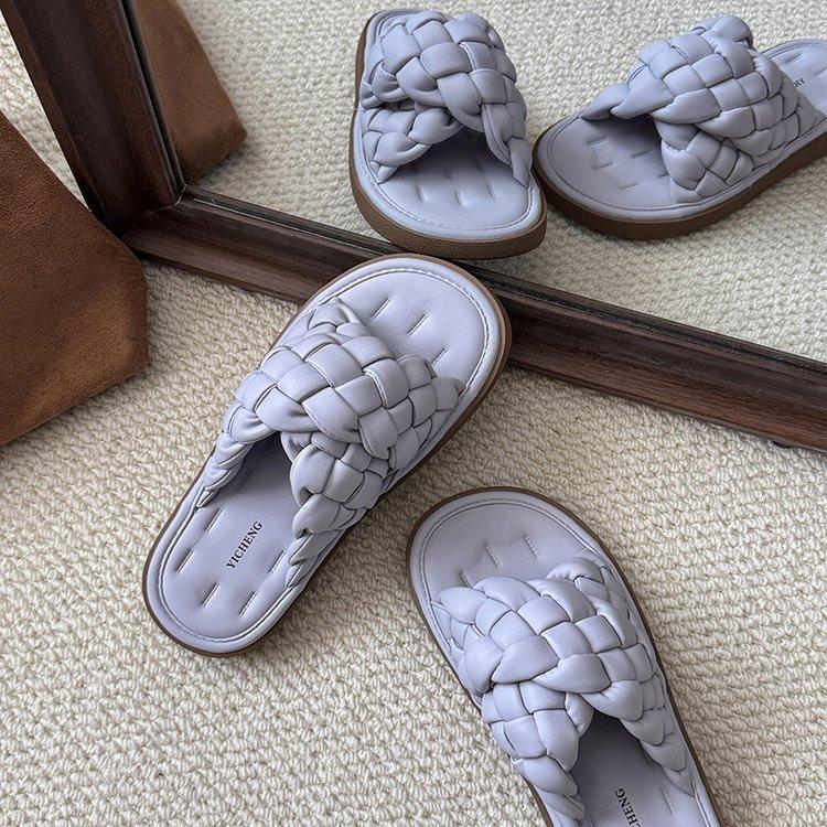

[youshilai] Woven sofa drag cross-strap slippers women s soft bottom summer outer wear handmade one-word slippers 40