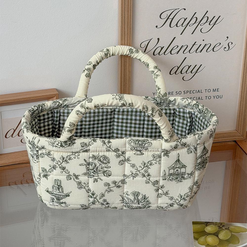 Hand-held French Vine Handbag Printed Floral Organizers Basket Laundry Storage Basket  Home Office