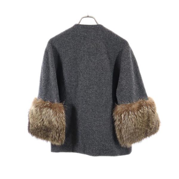 Marni Made In Italy Herringbone No Color Jacket 36 Gray Fur Sleeves Women Used