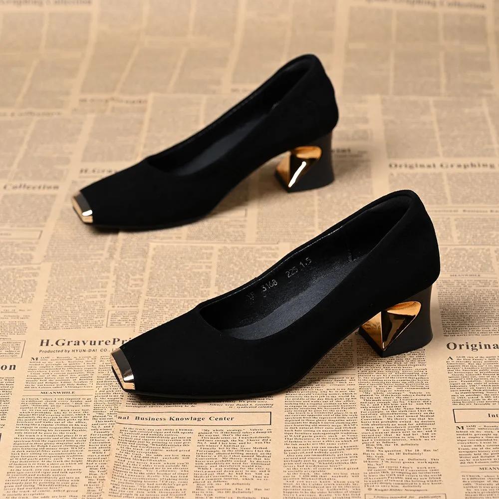 Dames schoenen klassiek rond neus zwart suède hoge kwaliteit vierkante hak schoenen dame koel comfort sexy pump ab533