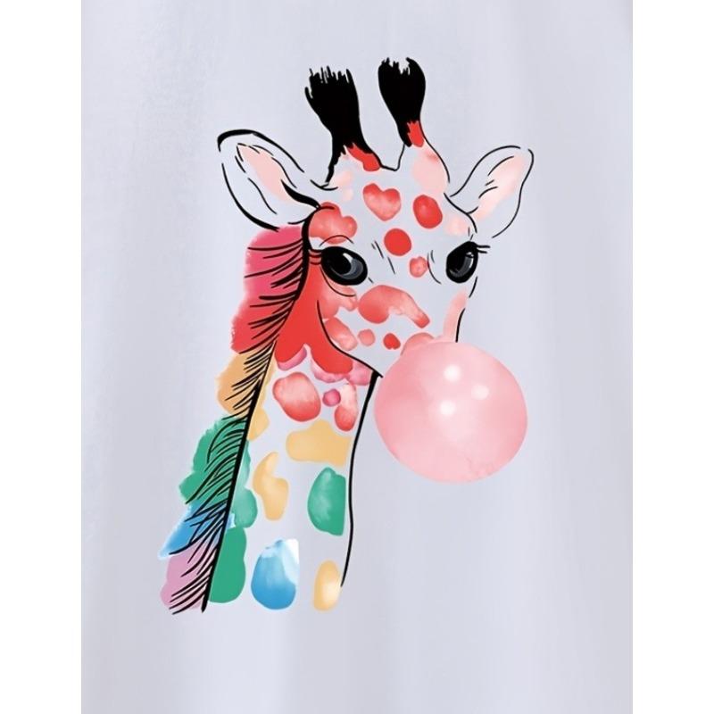 European Size Childrens Crew Neck Short Sleeved T Shirt with Giraffe Bubble Pattern