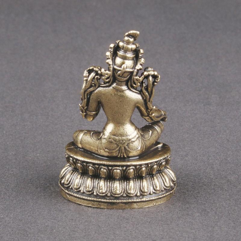 Retro Brass Green Tara Buddha Statue Desktop Decoration Vintage Buddha Figurine Collectible Buddha Ornament