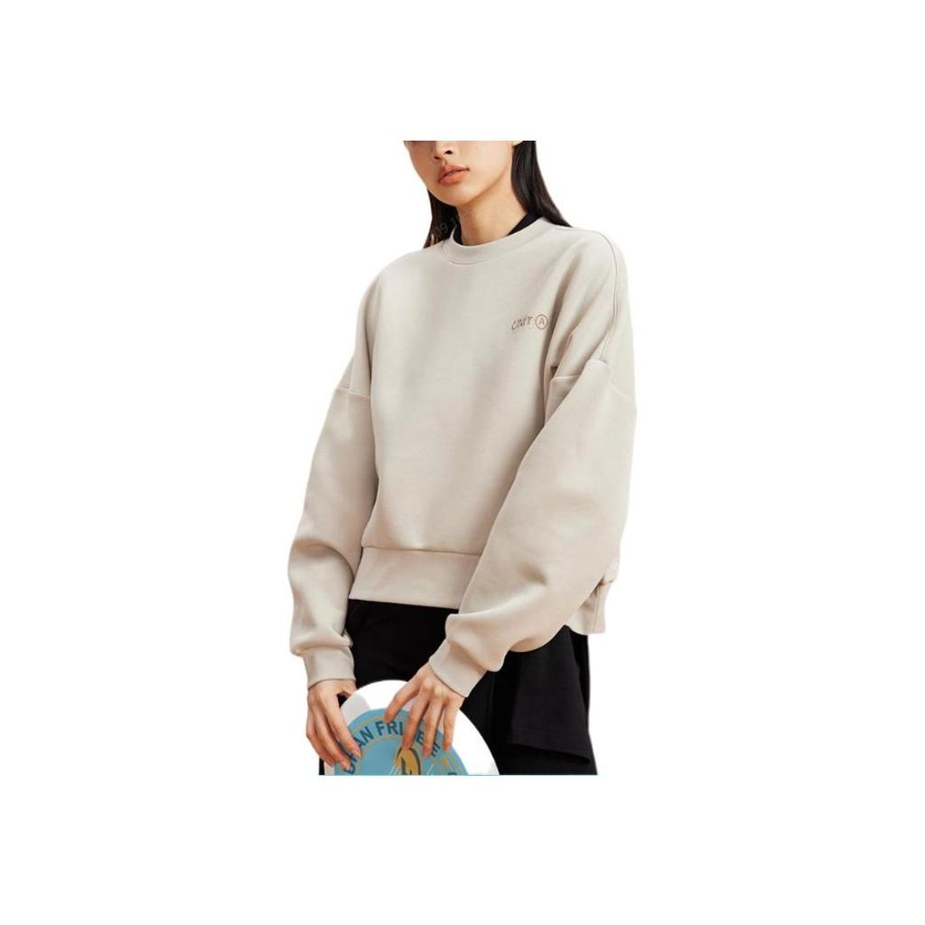 Anta Training Series Solid Color Round Neck Pullover Long Sleeve Sweatshirt Women Sweatshirt Light-Gray 962237745-1