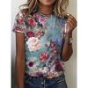 Summer Short Sleeved 3D Printed Round Neck T-shirt Pullover Casual Short Sleeved Women's Top Shirt