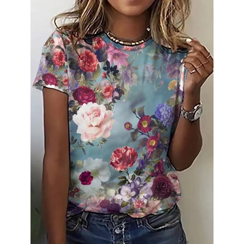 Summer Short Sleeved 3D Printed Round Neck T-shirt Pullover Casual Short Sleeved Women's Top Shirt