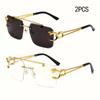 Fashion Leopard Rimless Sunglasses Double Bridges Gradient Ocean Film Shades UV400