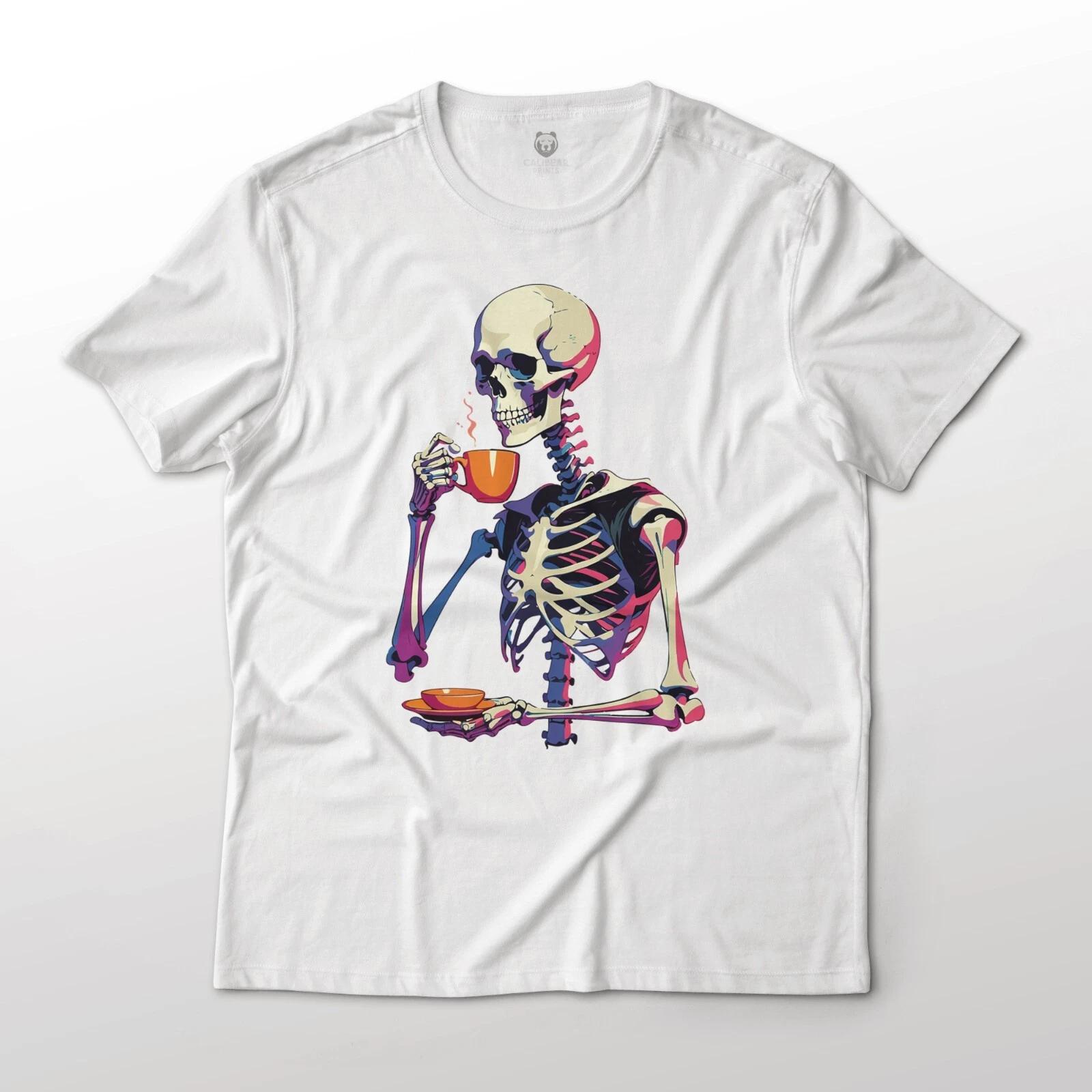 Skeleton Drinking Tea Funny Art Graphic T-T-Shirt 4XL