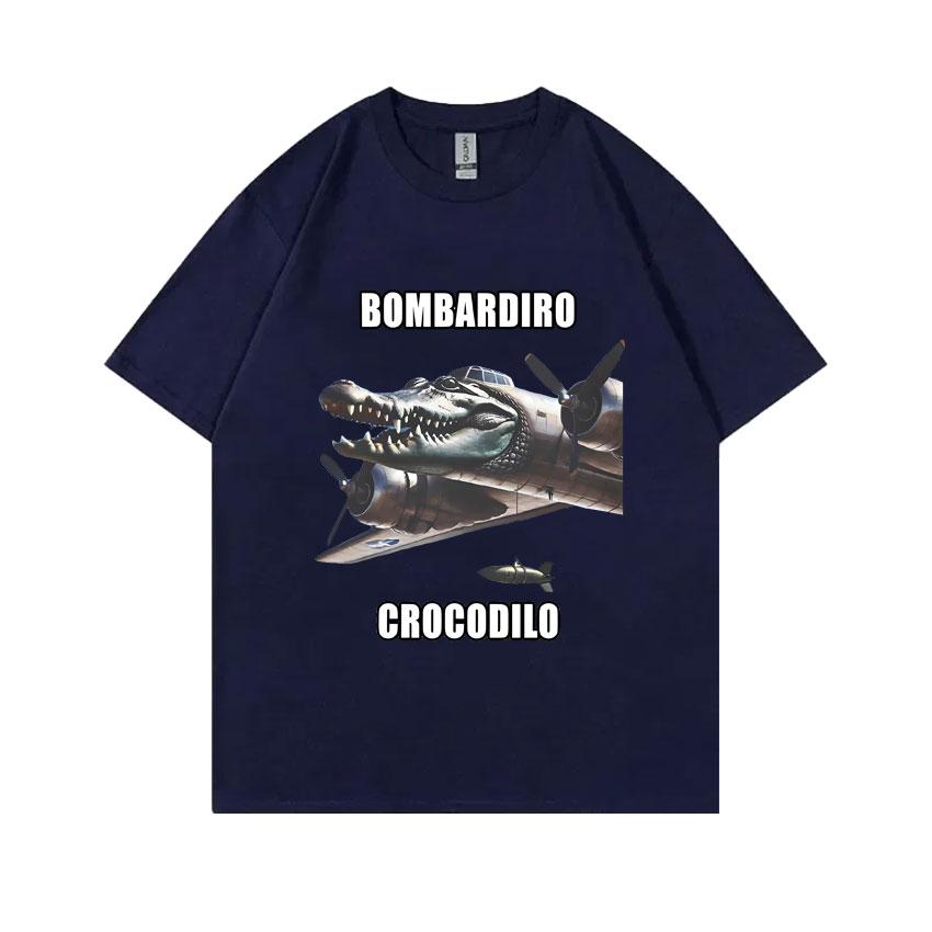 Bombardiro Crocodilo Funny Crocodile Plane Bomber Meme Graphic T-shirts Men Hilarious Humor Brain Rot Tops 100% Cotton T Shirts