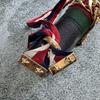 [Pre-Owned] Sylvie Gold Buckle Bee Star Pattern Striped Web Ribbon Bow Shoulder Crossbody Handbag Small - Good #KD2RKA