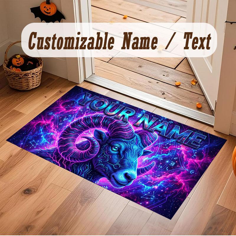 Neon Colorful Theme Crystal Velvet Floor Rug Personalized Custom Name Text Warm Carpet Home Decoration