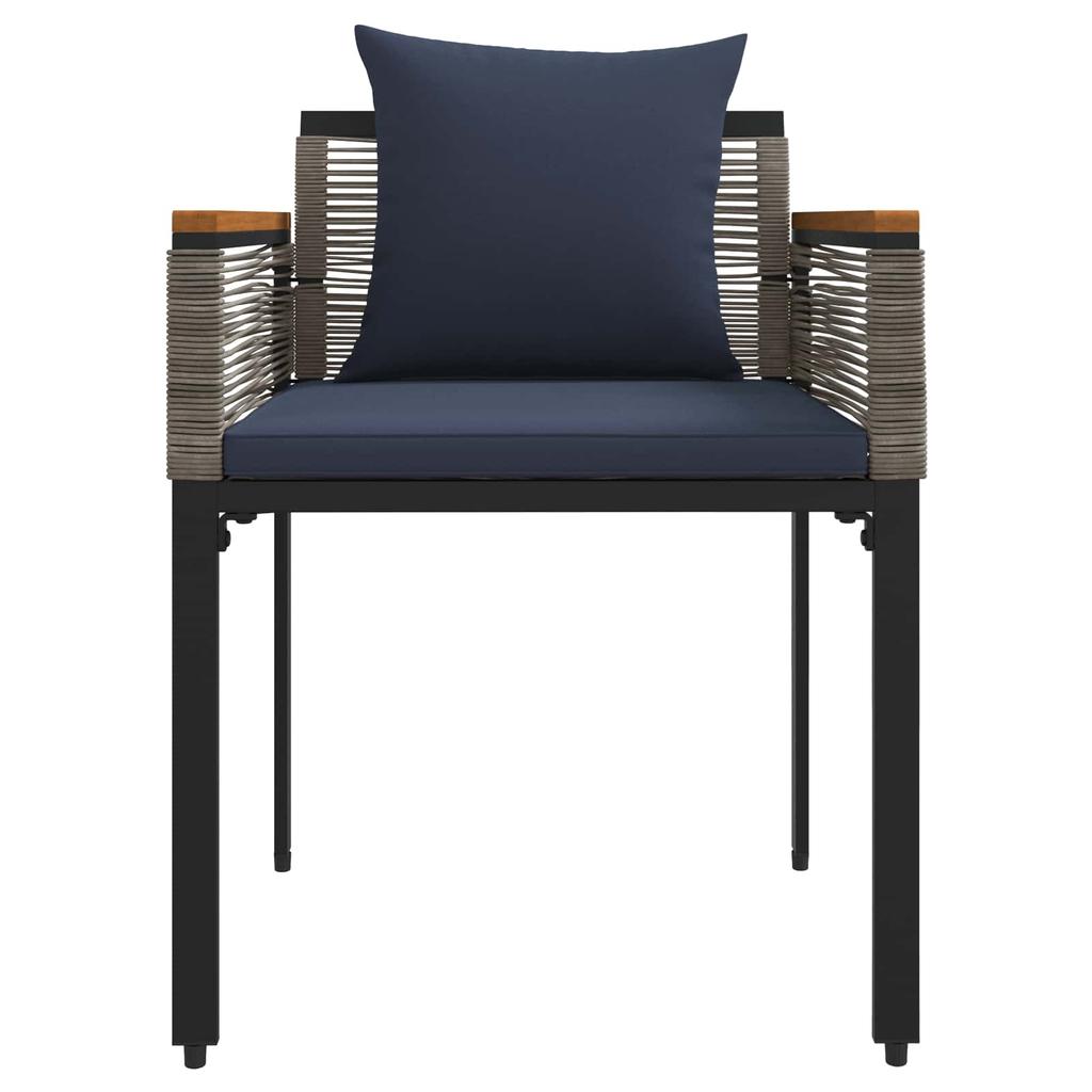 Outdoor Furniture Set with Cushions Grey and Navy Blue Poly Rattan