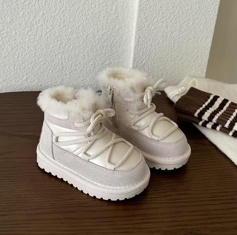 Brand Kid Snow Boot Autumn New Fashion Girl Shoe with Velvet Warm Winter Ankle Boot Middle Large Girl 15insole12cm