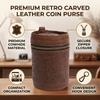Bank Bucket Retro Carved Pattern Cylinder Portable Leather Zippered   Bank