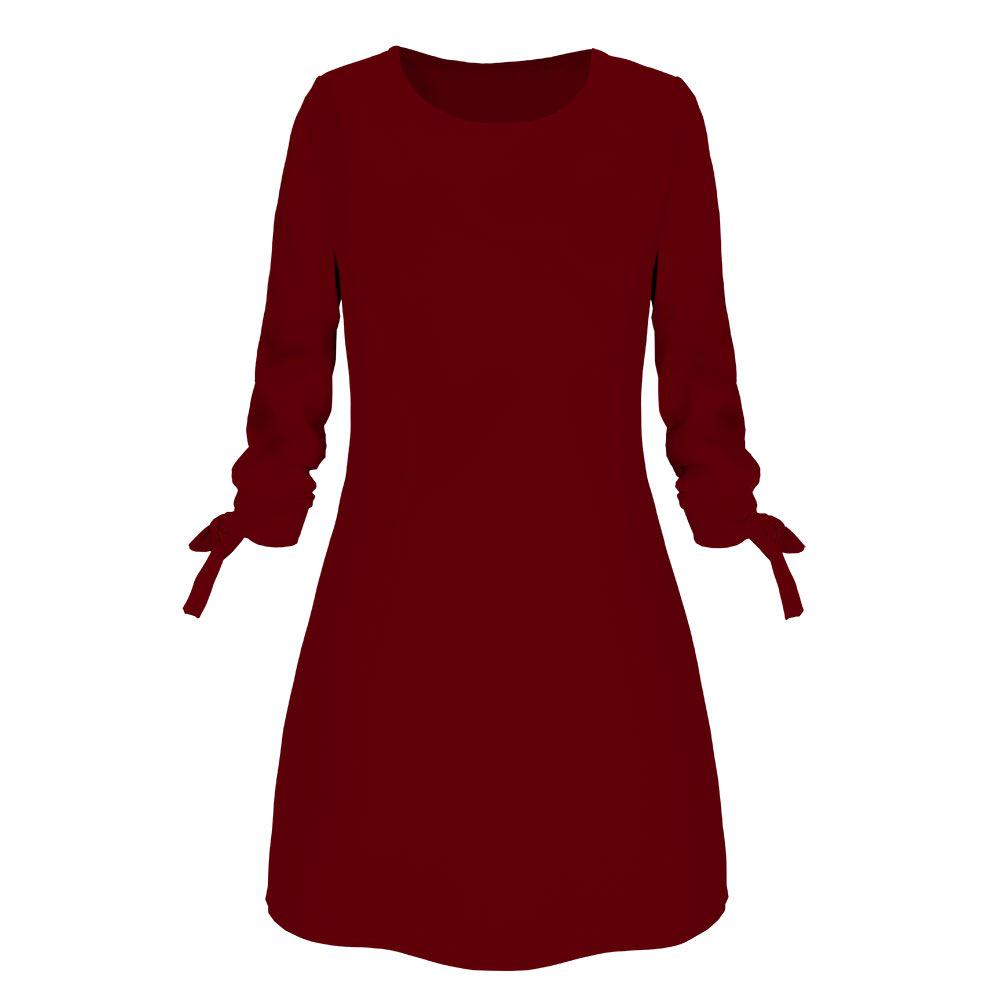 Casual Solid Color O-Neck Dress with Lace for Spring, Summer, and Autumn