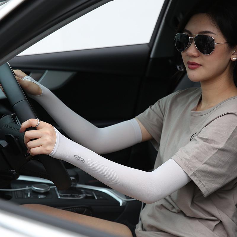 

Unisex Extra Long Ice-Cool Sun Protection Gloves: Non-Slip, Two-Fingerless Sleeves for Driving, Cycling, and Fishing. One Size