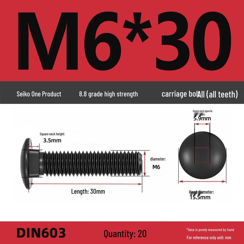 High-Strength Grade 8.8 Carriage Bolts: Round Head, Square Neck, M6-M16 Sizes for Shelf and Bridge Frames