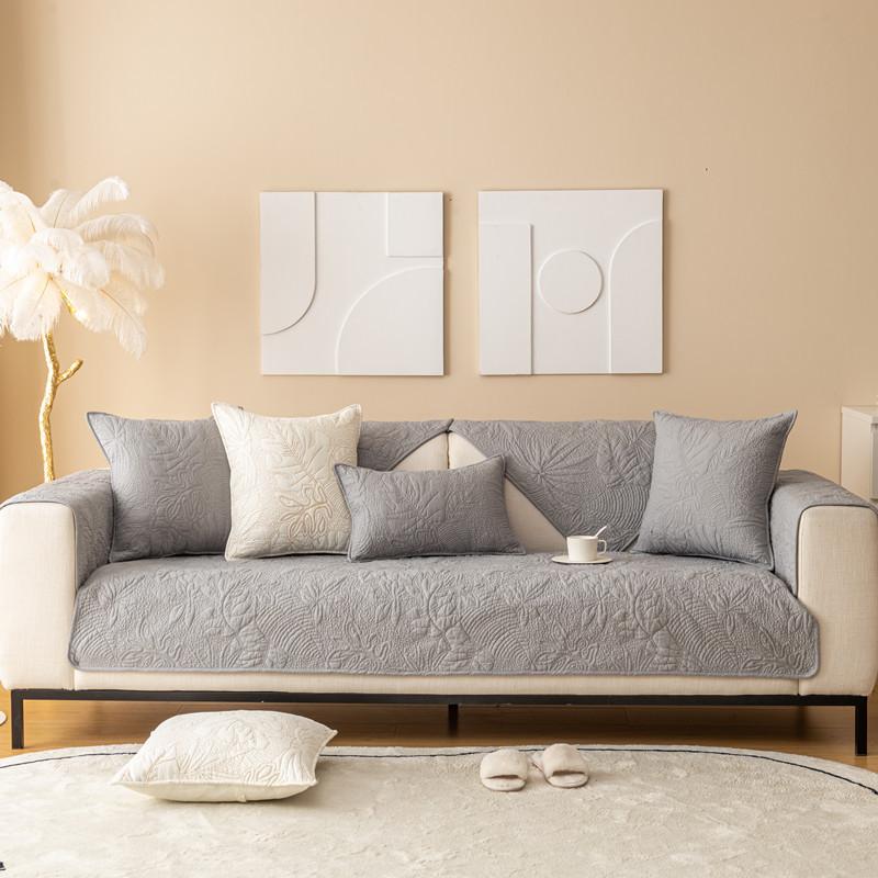 Four Seasons Universal Cotton Quilted Embroidered Leaf Sofa Cushion Solid Color Modern Non-slip Sofa Cushion Towel