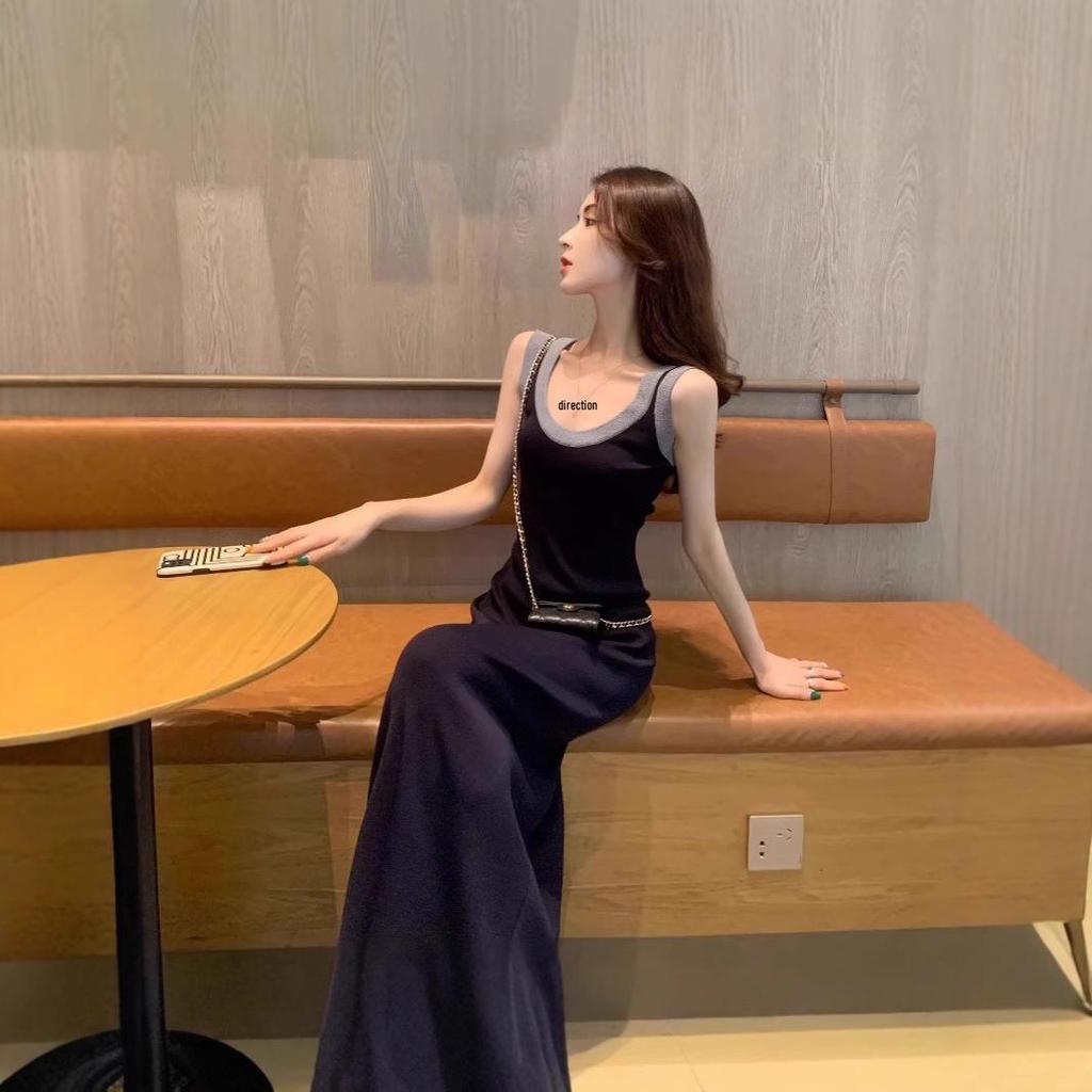 Women's French-Style Knitted Slimming Vest Dress - Summer Long Design