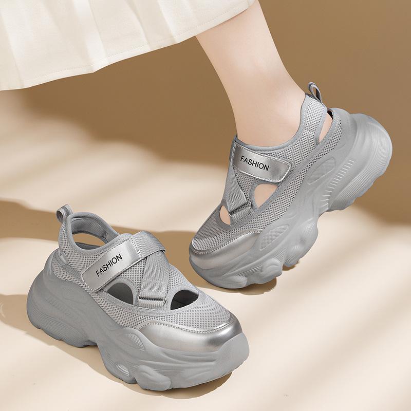 Summer heightening hollow breathable dad shoes Velcro versatile new sandals casual platform sports shoes