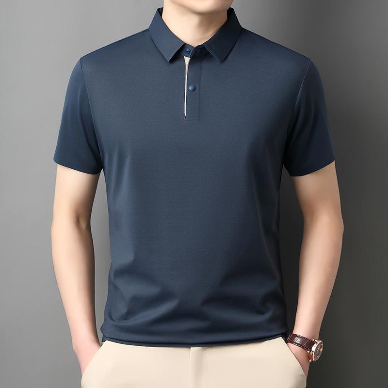 Non-Ironing And Breathable High-End Men'S Medium And Short-Sleeved Lapel Collar T-Shirt Business Casual Solid Color Polo Shirt