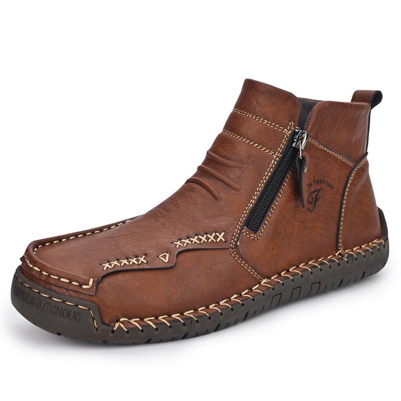 Herren Britischer Stil Übergröße Samtgefüttert Leder Schneestiefel für Herbst/Winter