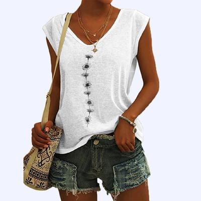 Women Casual V Neck Sleeveless Top Female Fashion Summer Printed Vest Shirt Ladies Pullover Tank Top
