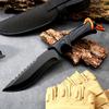 1pc High Carbon Stainless Steel Scalloped Edge Multi Purpose Outdoor Cutting Knife Sharp EDC Fixed Blade For Fruit Camping  Hiking