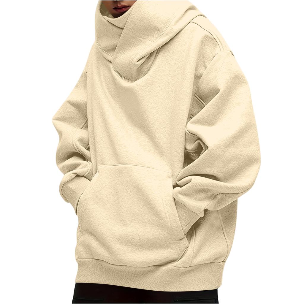 Men's Fashion Solid Color Long Sleeved Hooded Pullover With Pockets Casual Adult Sweatshirt Top