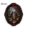 Decorative Metal Cabinet Stickers Halloween Wooden Refrigerator Magnets, Vintage Gothic Oval Frame Fridge Magnets with Witch Niche Holiday Souvenir