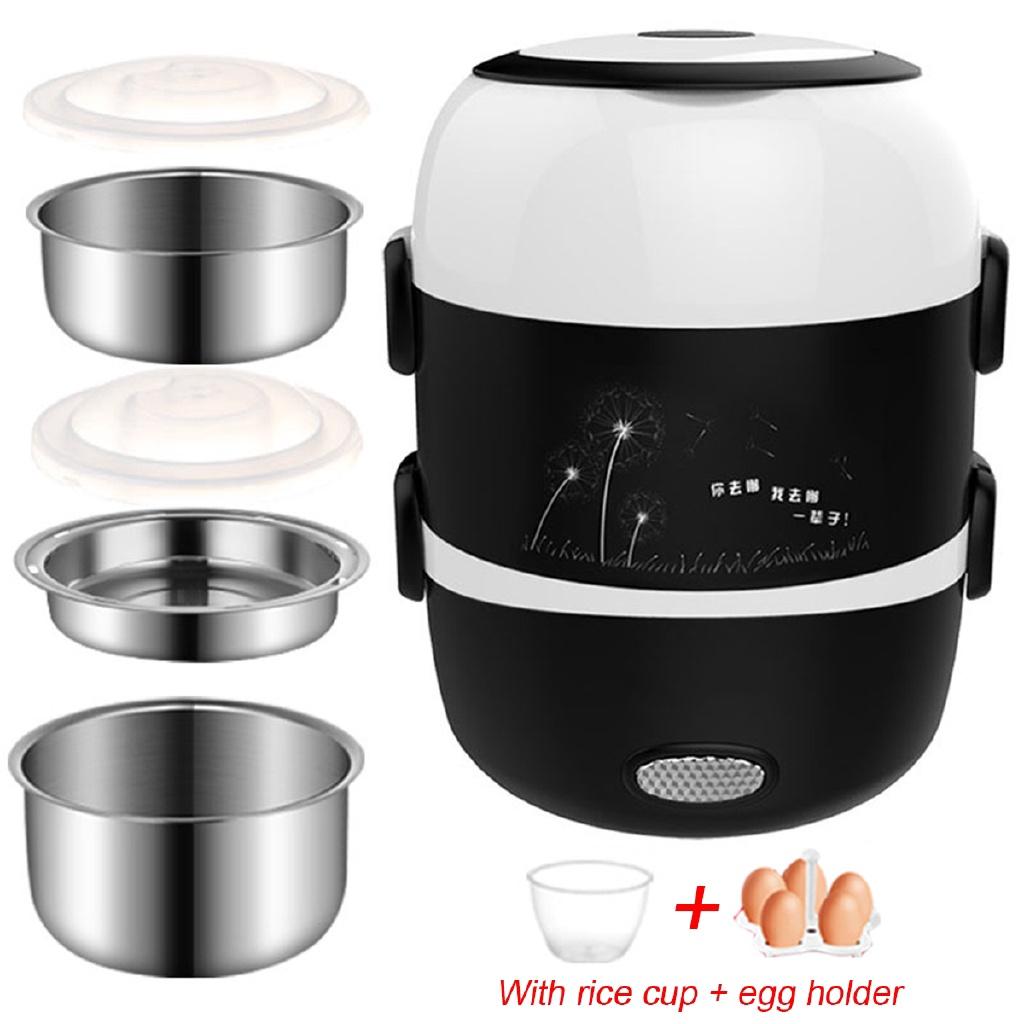 220V 3 Layers Electric Rice Cooker 2L Stainless Steel Steamer Warmer Container Heating Lunch Box New