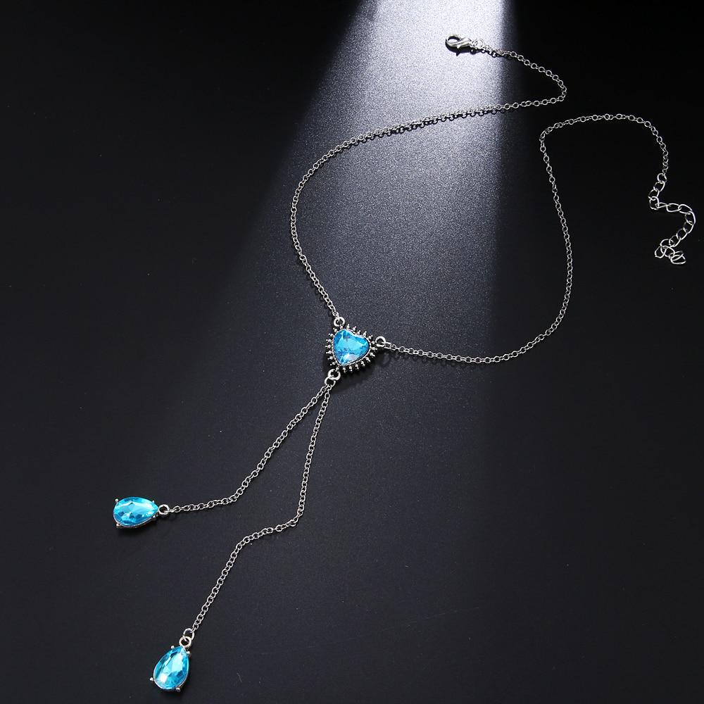 Bohemian Multilayer Blue Crystal Long Tassel Pendant Necklace Women Wedding Party Jewelry Gift