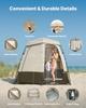 Camping Shower Tent, 2-Room Foldable Privacy Tent Changing Room with Ground Stakes, Ropes, Carry Bag, and Crossbar, 150D Oxford Fabric with Silver