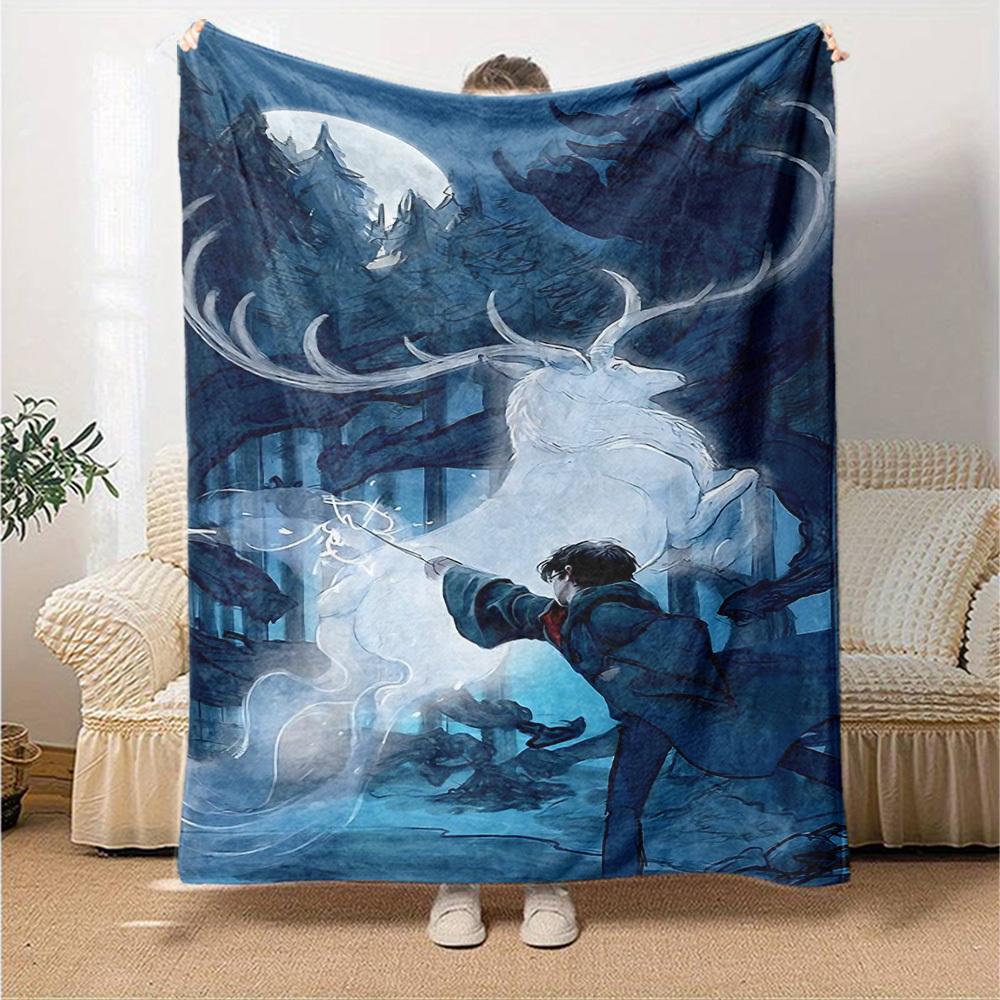1pc Deer and Harry Potter Flannel Blanket Soft Warm Throw for Home, Office, Travel, All-Season Cozy Bedding GiftL1061