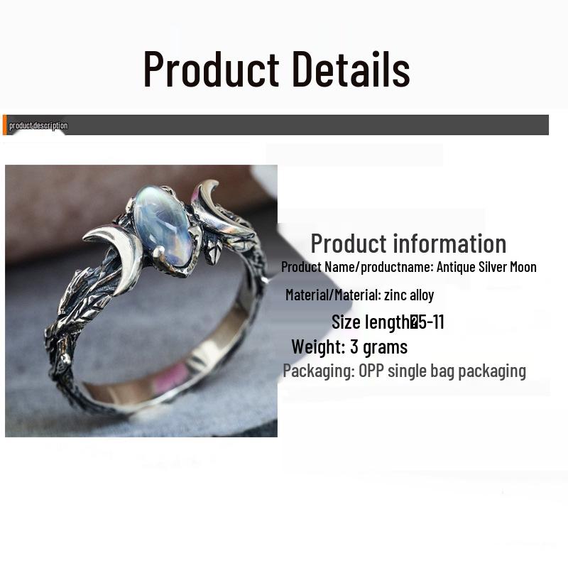 Yuanjing Temu Bohemian Moonstone Jewelry: Vintage Crescent Rings for Women, Men, and Children