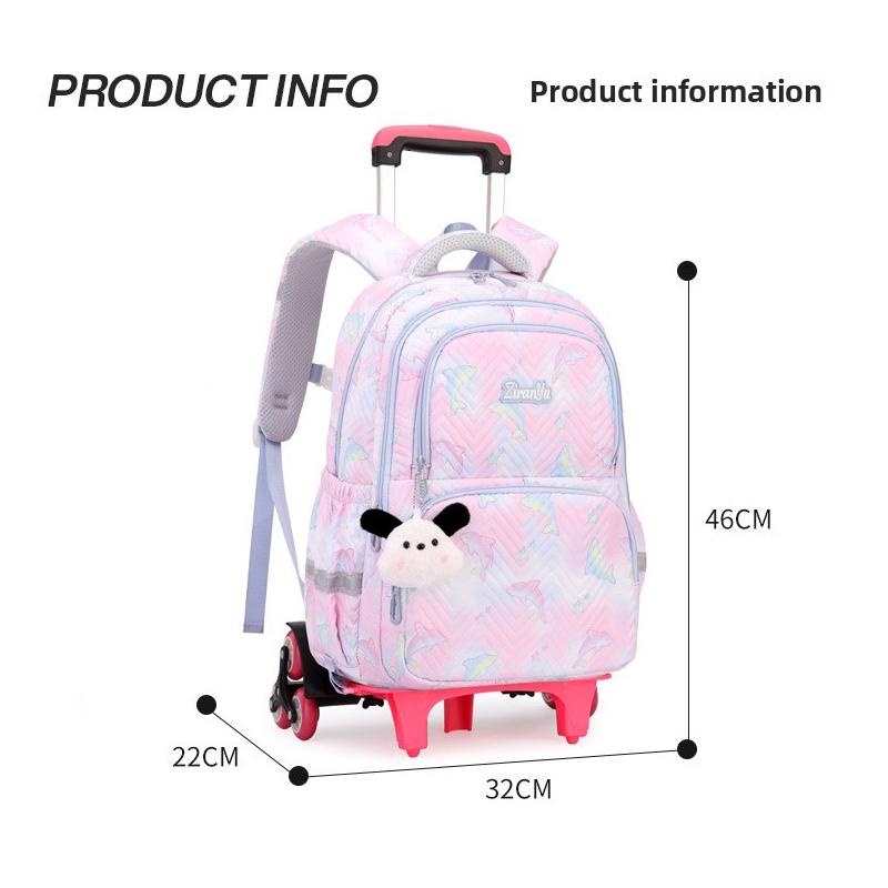 Zaino Scolastico per Bambini con Ruote Borse per Studenti per Ragazze Borsa Trolley Cartella Carina Zaino con Ruote Bambina Ragazze