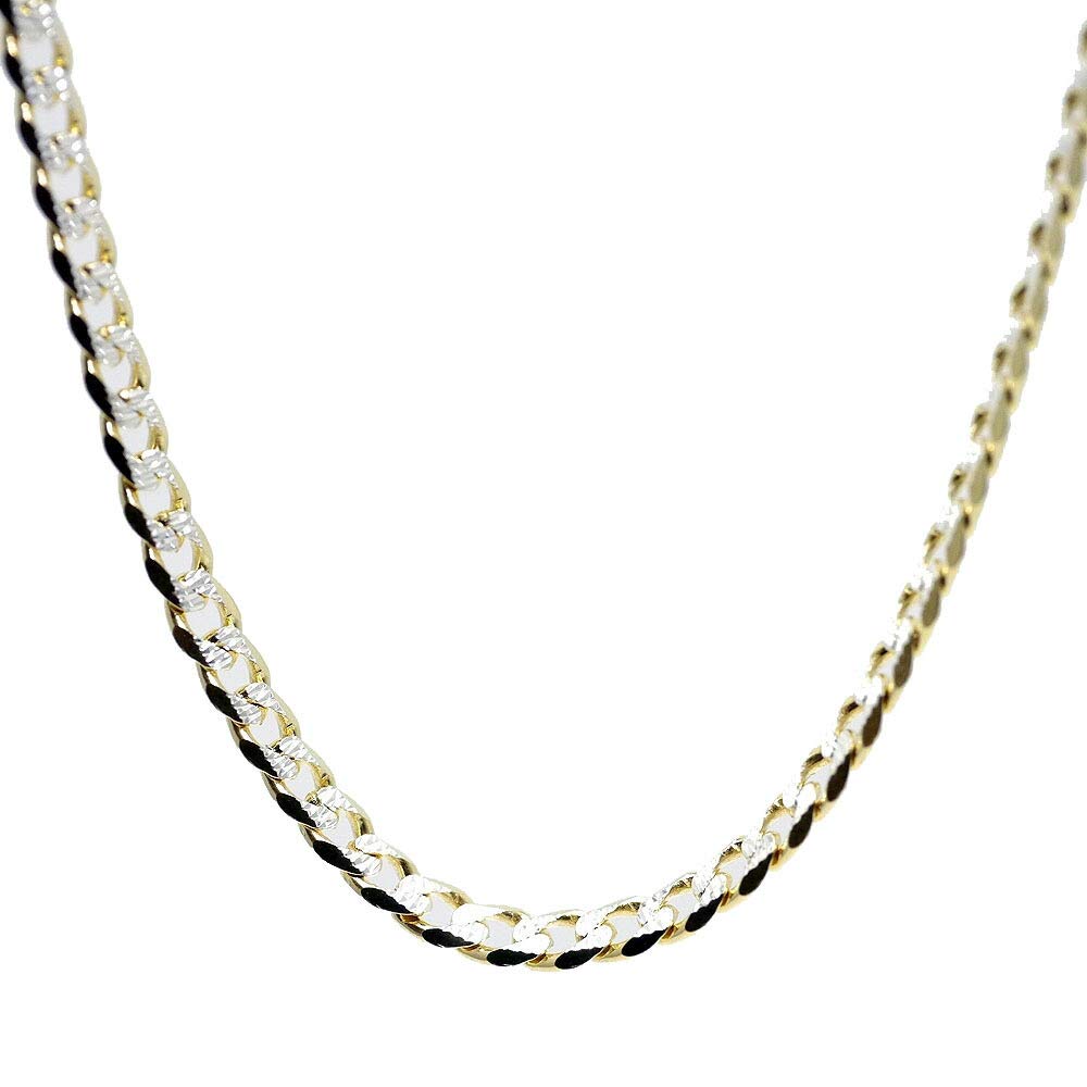 Silver One Silver 925 Curb Chain Necklace Gold and Silver 18K Sparkle 3mm 1mm Fine Gold Curb Chain Italian-Made [Two-Tone Plated, 6-Sided Cut, Wide,